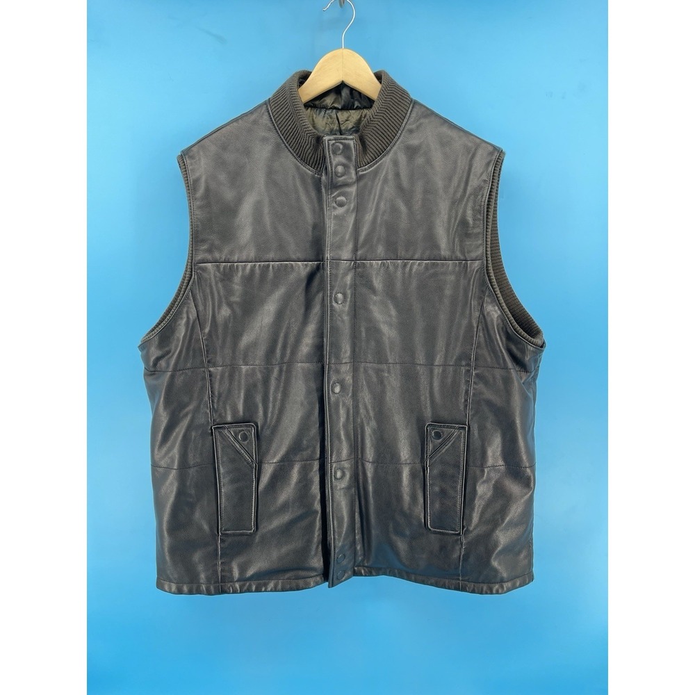 Daniel Cremieux Men's XXL Reversible Lamb Leather Camo Black Puffer Vest